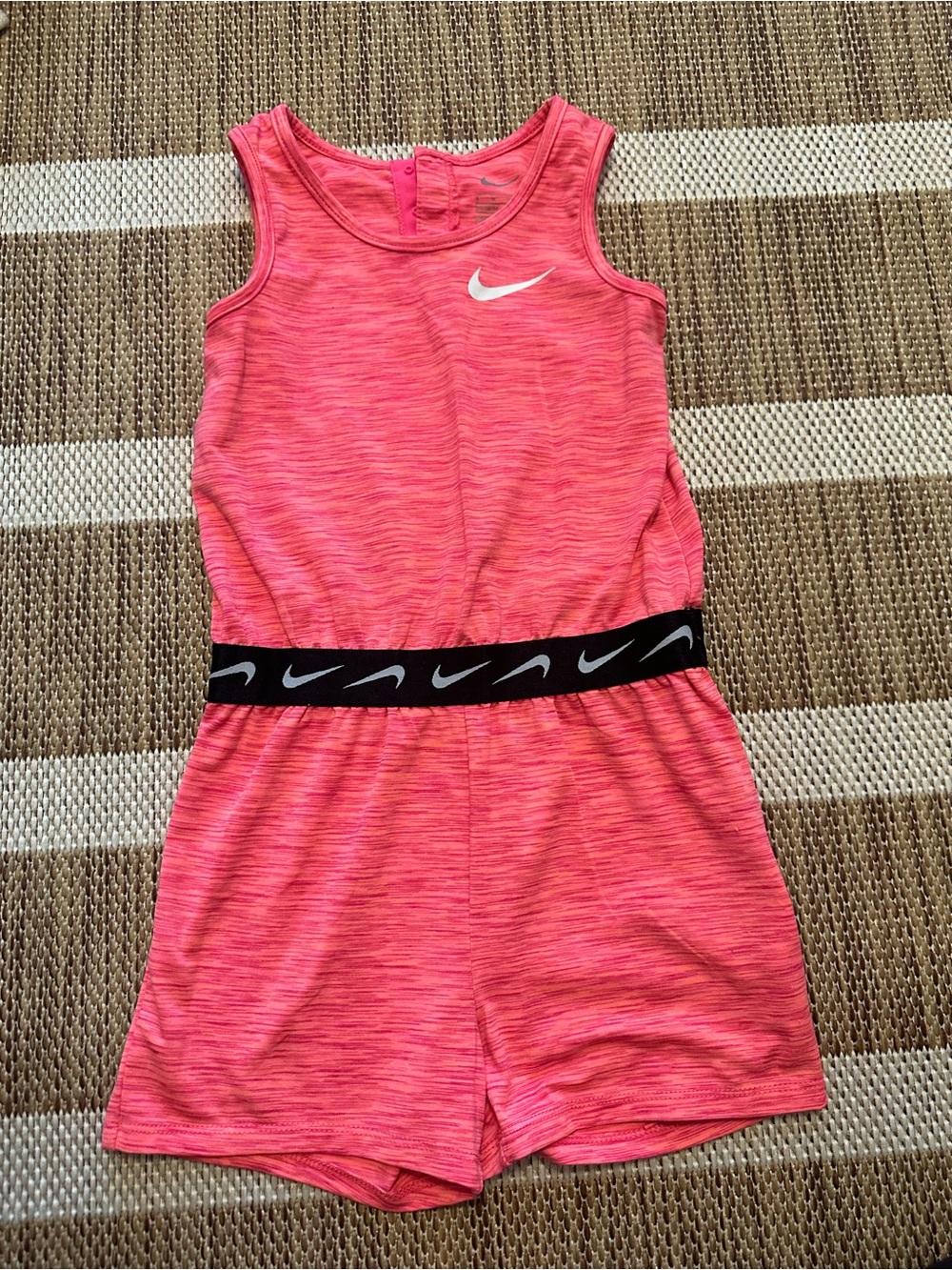 Nike Coral Pink Sleeveless Girls' Athletic Romper with Logo Waistband